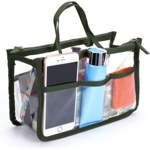 nzqaf-Organiseur de sac à main en PVC transparent 8 poches Trousse de toilette de voyage Trousse de toilette Trousse de maquillage Organiseur de sac à main - Pour filles et femmes, vert militaire - Neuf