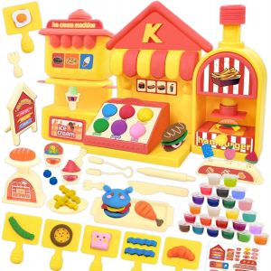 Set de P&acirc;te &agrave; Modeler pour Enfants69 Pi&egrave;ces Accessoires de P&acirc;te &agrave; Modeler pour Faire des Galettes de Cr&egrave;me Glac&eacute;e avec 24 Pots de P&acirc;te &agrave; ModelerCadeau d'anniversaire pour Enfants de 3 Ans - Neuf