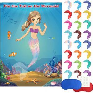 Trahoo-Sirène Party Supplies Pin La Queue Sur Le Jeu De Sirène Party Avec 24pcs Autocollants Queue Pour Sirène Party Favors, Fête D'anniversaire Enfants (Mermaid) - Neuf