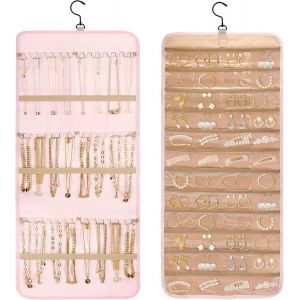 Présentoir À Bijoux Suspendu, 84*36.5cm Organ Ur De Bijoux À Suspendre A Un Design Double Face, Rangement Pour Bijoux À Suspendre A 48 Poches/Crochet, Porte Bijoux Suspendu Mural Pour Bague/Bracelet - Neuf