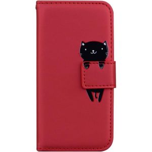 KAL-Coque Galaxy A13 4G / 5G Etui En Cuir Etui Mince Cover Antichoc Housse Pochette Fonction Stand Portefeuille Housse De Protection Pour Galaxy A13 4G / 5G - Chat Rouge - Neuf
