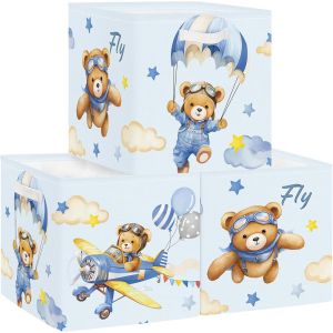 Bo&icirc;tes de Rangement Lot de 3 Animal R&ecirc;ve Paniers de Rangement Cube &Eacute;toiles Nuages Ballon Enfant Pliables Coffre &agrave; Jouets Gar&ccedil;ons Filles pour &Eacute;tag&egrave;res Livres,Ours,30x30x30 cm - Neuf