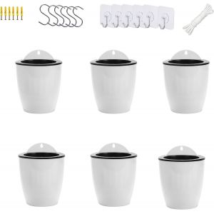 TEPPE-Lot de 6 pots de fleurs à suspendre verticaux à arrosage automatique - Support mural - Récipient rond en plastique pour intérieur et extérieur - Pour plantes, fleurs, plantes succulentes, - Neuf