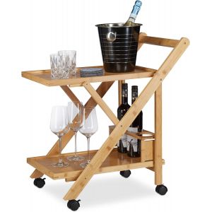 Ulteronixshop-Desserte de Cuisine en Bambou Service Pliable Chariot &agrave; Boissons th&eacute;, Nature, 70 x 40,5 x 65 cm, Brun Clair, Noir - Neuf
