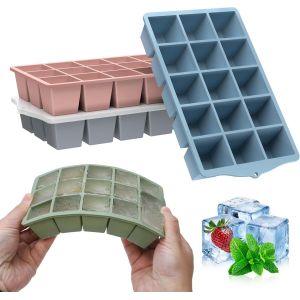 Tianyi-Moule À Glaçons, 4 Pièces De 15 Compartiments Bac À Glaçons En Silicone, Glçons Carrés 3cm, Diy Réutilisable Bacs À Glaçons Empilables Sans Bpa Pour Cocktails, Whisky, Vin, Fruits - Neuf