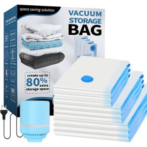 MEVRONISSHOP-Sac Rangement Sous Vide Aspirateur, 10 Pi&egrave;ces (3 jumbo, 3L, 3S, 1* Pompe) sac sous vide vetement aspirateur avec pompe &eacute;lectrique, sac de rangement sous vide Voyages pour V&ecirc;tements, Coue - Neuf