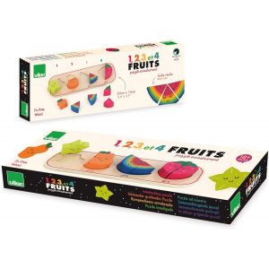 ChenQuanSarl-1, 2, 3 Et 4 Fruits - Andy Westface - Puzzles - 1 Support En Bois + 10 Pi&egrave;ces En Bois &Agrave; Encastrer - Jeux D'Eveil Pour Enfant En Bois - Jouet Pour Enfant D&egrave;s 18 Mois - 7424 - Neuf