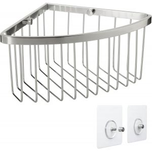 Etagere Salle de Bain sans Percage d`Angle | Syst&egrave;me de Fixation Inclus (Quick Fix) | R&eacute;siste Jusqu`&agrave; 5 kg | Aluminium 100% Inoxydable | Panier de Douche Organisateur u2013 20x11,5x20 cm u2013 Chrom&eacute; - Neuf