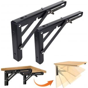 Equerre Pliante,2pcs &Eacute;tag&egrave;re Murale Pliante,Support Etagere Murale,Support Console Pliable en Acier Inoxydable pour Table Pliante, Murale, &Eacute;tag&egrave;res Charge Maximale 50kg (noir, 350mm) - Neuf
