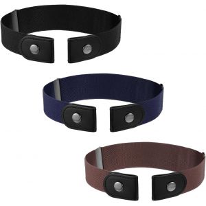 Kalanka-Lot De 3 Ceintures Sans Boucle Pour Enfants - Sans Boucle - Ceinture &Eacute;lastique Extensible Invisible - Pour Gar&ccedil;ons Et Filles - Uniforme Scolaire - Jeans, Noir, Bleu Et Marron, 40 Cm Bis 63 Cm - Neuf