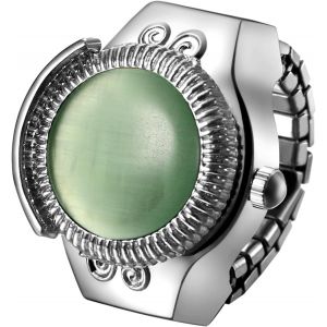 Eryi-Bague Montre Femme Homme: Montre Bague Doigt Extensible Elastique Pierre Oeil De Chat Acier Inoxydable Analogique Quartz Etanche 1atm Cadran Rond - Cadeau Femme Homme Anniversaire - Neuf