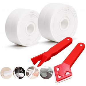 Kalanka-Snailgarden 2 Rouleaux Bande D¿Étanchéité & 2 Pcs Outil De Calfeutrage,Bande De Baignoire,Auto-Adhésif Ruban Caulk,Pour Cuisine,Salle De Bain,Coin De Mur,Toilette - Neuf