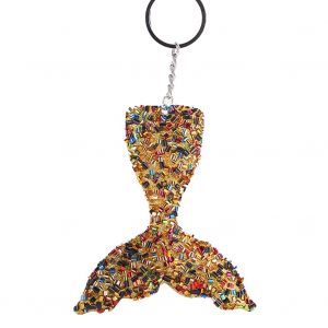 Porte-Cles En Metal Avec Pendentif Queue De Poisson Paillete, Joli Accessoire Pour Sac, Voiture (Dore) - Neuf