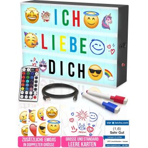 Boite Lumineuse Message Avec 254 Lettres Et Emojis-8 Emojis Xxl,Télécommande,Usb 1,5 M,2 Marqueurs-Light Box 16 Couleurs,Décoration Maison|Tableau Lumineux Idee Cadeau Anniversaire Et Noel - Neuf