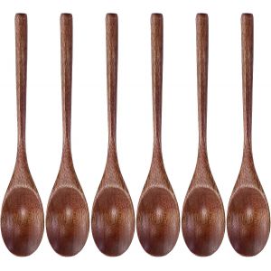 Kalanka-6 Pi&egrave;ces Longue Cuill&egrave;re &Agrave; Soupe,Cuill&egrave;re &Agrave; Riz En Bois Avec T&ecirc;te Ronde Et Cor&eacute;enne, En Bois Nanmupour Manger, M&eacute;langer, Remuer Et Cuisiner - Neuf