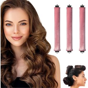 KAL-Lot De 3 Bigoudis Sans Chaleur -Barres Flexibles Avec Crochets Pour Tous Types De Cheveux, Boucles Pendant La Nuit, Rose - Neuf