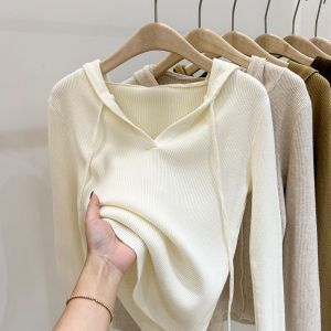 Pull À Capuche Pour Femme Automne Et Hiver Coupe Ajustée Haut Doux Style Gluant Pull Chemise De Fond Pour Femme - Neuf