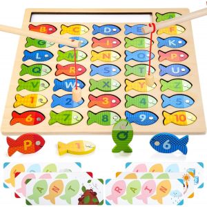 Jeu de pêche en bois pour enfants de 3 ans, puzzles Montessori pour apprendre les lettres de l'alphabet pour les enfants de 3, 4 et 5 ans, cadeaux pour enfants - Neuf