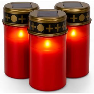 Lot De 3 Lanternes Funéraires Led Pour L'extérieur - Fonctionne Avec Piles - Effet Vacillant Réaliste - Durée D'éclairage : 6 Mois - Lampe Funéraire (Rouge Solaire) - Neuf