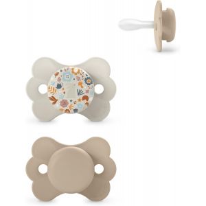Lot De 2 Sucettes B&eacute;b&eacute; 6/18 Mois,Avec T&eacute;tine Sym&eacute;trique Sx Pro En Silicone,R&eacute;versible,Plate,Flexible,Respecte Le D&eacute;veloppement Buccodentaire,Wonderland Beige.[H159] - Neuf