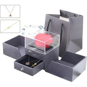 V&eacute;ritable Rose Rouge Conserv&eacute;e Avec Collier En Argent Sterling S925 - Neuf