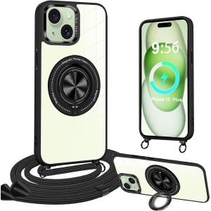 TRAHOO-Magn&eacute;tique Coque avec Cordon pour iPhone 15 Plus avec Support [Compatible avec MagSafe] Coque Cordon de Collier Acrylique Antichoc Magn&eacute;tique Housse Transparent R&eacute;glable Case pour iPhone 15 Pl - Neuf
