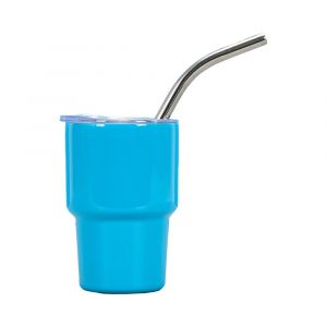 Mini Gobelet Isotherme En Acier Inoxydable Avec Paille Et Couvercle Pour Boissons Chaudes Et Froides - 60 Ml - Bleu - Neuf