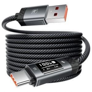 JGD-Cable USB-A vers USB-C 2M, 6A C&acirc;ble USB C Charge Rapide avec Affichage Num&eacute;rique OLED, Compatible avec Huawei Mate 70 Pro/RS/Pura 70, Honor 80/70, Xiaomi Series - Neuf