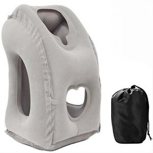 Coussin gonflable de voyage avec appui-t&ecirc;te et mentonni&egrave;re pour avion, bureau et sieste. - Neuf