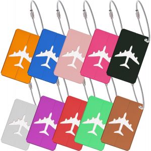 Nzqaf-10 Pièce Etiquette Valise Aluminium, Etiquette Bagage Avec Carte Pvc Étanche, Étiquette Valise Avion, Etiquettes Bagages Valise, Porte Nom Valise Pour Sac De Voyage, Sacs À Dos(10 Couleurs) - Neuf
