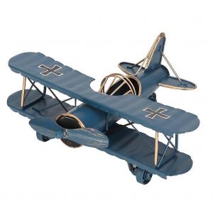 Mod&egrave;le d'avion vintage en fer forg&eacute;,biplan pour d&eacute;coration de bureau,accessoires photo (bleu) - Neuf