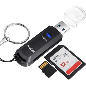 SD Card Reader, 2 in 1 Micro SD Adapter USB 3.0 High Speed SD Card Reader, Portable USB Memory Card Readers for SD/Micro SD/MMC/TF/SDXC/SDHC etc - Neuf
