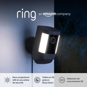 Caméra Spotlight Plus sans fil (Spotlight Cam Plus Battery)| Caméra surveillance extérieure wifi, vidéo HD 1080p, audio bidirectionnel, projecteurs LED | Essai Home gratuit 30 j. - Neuf