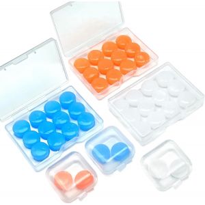 Kalanka-21 Paires Bouchon D'oreille Pour Dormir En Silicone, Oreillettes De Natation R&eacute;utilisables Imperm&eacute;ables &Agrave; L'eau Avec Bo&icirc;tier, Pour Nager Dormir Ronflement Avions Concerts (Bleu,Blanc,Orange) - Neuf