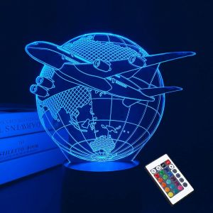 Lampe D'illusion 3d De Veilleuse D'avion, Lampe D'enfants De 16 Couleurs Avec T&eacute;l&eacute;commande, Fonction De Minuterie Pour Les Cadeaux De Pilote De Gar&ccedil;ons - Neuf