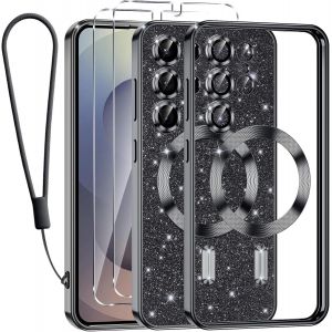 LORANKA-Glitter Magn&eacute;tique pour Samsung Galaxy S25 Ultra 5G Con CNoirdon,[Compatible avec MagSafe] Antichoc Brillant Paillet&eacute; Housse Souple Coque pour Samsung S25 Ultra avec 2 Verre Tremp&eacute; &Eacute;tui, Noir - Neuf