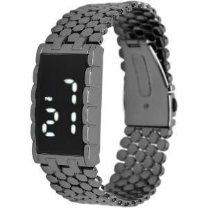 Eryi-Homme Lava Acier Inoxydable Lava Led Rouge Bracelet Numérique Montre Mode Montre De Sport Numérique Led Matrice Étanche Extérieur Décontracté Noir Bracelet Carré(Le Noir) - Neuf