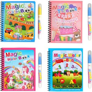 KALANKA-Livre de Coloriage Magique à l'eau,4 PCS Enfants Livres de Coloriage à l'eau Réutilisable Lettre de Licorne de Dessin Animé pour Dessiner Peindre à l'eau Idéal en Voyage pour Enfants - Neuf