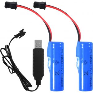 2 Pcs Li-ION Piles Rechargeables 3,7V,Batteries Lithium de Rechange 1000MAH 1200MAH avec Chargeur USB SM-2P Connecteur,Universelle Batterie Li-ION 14500 18650 pour rc Truck Voitures (1000MAH) - Neuf