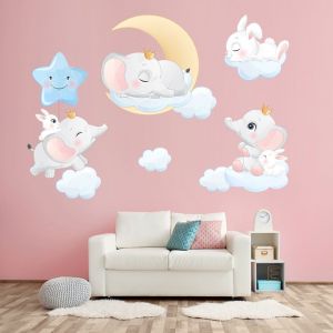 Stickers Muraux Animaux sur les nuages Autocollants Muraux Mural Stickers pour Chambre Salon Mur TV - Neuf