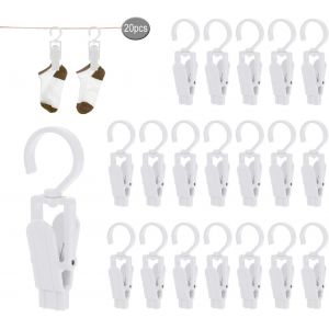 Lot de 20 grandes pinces à linge en plastique, coupe-vent, rotatives à 360 degrés, pour serviettes, draps, tapis, rideaux, chapeaux (blanc) - Neuf