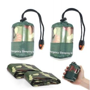 Sac De Couchage D'urgence Ultral&eacute;ger Camouflage - Couverture De Survie Thermique Imperm&eacute;able En Mylar (Lot De 2) Pour Le Camping Et Les Aventures En Plein Air - Neuf