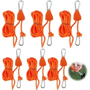 YEMAESRE-6 Pièces 4Mm Sangle A Cliquet, 5M Réfléchissante Sangles À Cliquer Avec Crochet, Haubans Avec Tendeur De Corde, Cintres À Cliquet, Corde Coupe-Vent Pour Régler Poulie Pour Auvents, Tentes - Neuf