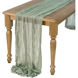 Chemin de table en gaze (vert fumée, 90 x 300 cm), décoration de mariage, centre de table en gaze, pour fête prénuptiale - Neuf