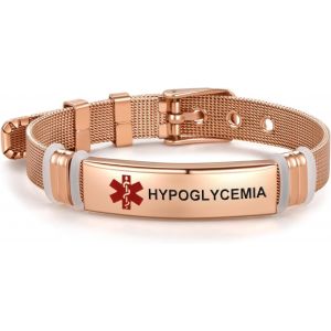 Kalanka-Bracelet D'identification M&eacute;dicale Rose Pour Femmes, Hommes, Famille, Amis, Bracelet D'identification D'urgence R&eacute;glable En Acier Inoxydable Or Rose - Neuf