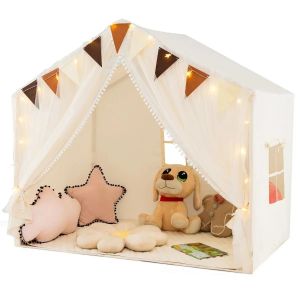 Tente De Jeu Pour Enfants 146 X 96 X 133 Cm Espace De Jeu S&ucirc;r Ambiance Cosy Design Moderne En Polyester Beige Helloshop26 20_0014299 - Neuf
