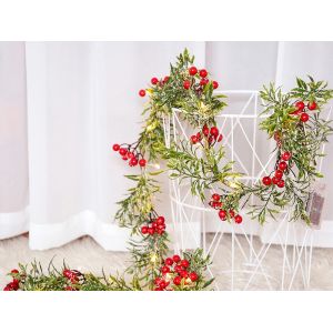 Guirlande de No&euml;l de 2 m avec lumi&egrave;res LED et baies rouges - Neuf