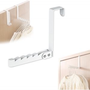 KALANKA-Porte Manteau Porte Sans Percage, Crochet de Porte, Crochets et Pat&egrave;res pour la Maison, Portant Pliable pour 5 Cintres, Crochet Cintres Multiples Gain de Place, Portemanteaux pour Entr&eacute;e - Neuf