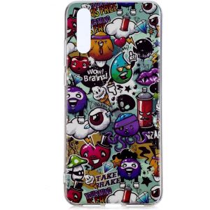 KALANKA-Lumineux Silicone Coque Huawei P20,Fluorescent Lumineuse dans Le Noir Motifs Color&eacute;s Ultra Mince Souple Antichoc Caoutchouc TPU Housse &Eacute;tui pour T&eacute;l&eacute;phone Arri&egrave;re,Graffiti - Neuf