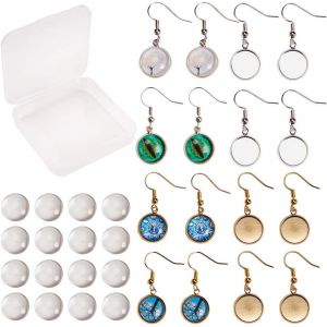 1 Boîte Bricolage 20 Paires De Boucles D'oreilles Cabochon Faisant Kit -40pcs Réglages De La Lunette,Cabochons En Verre 40pcs 12mm,Crochets De Boucle D'oreille,Or,Argent - Neuf